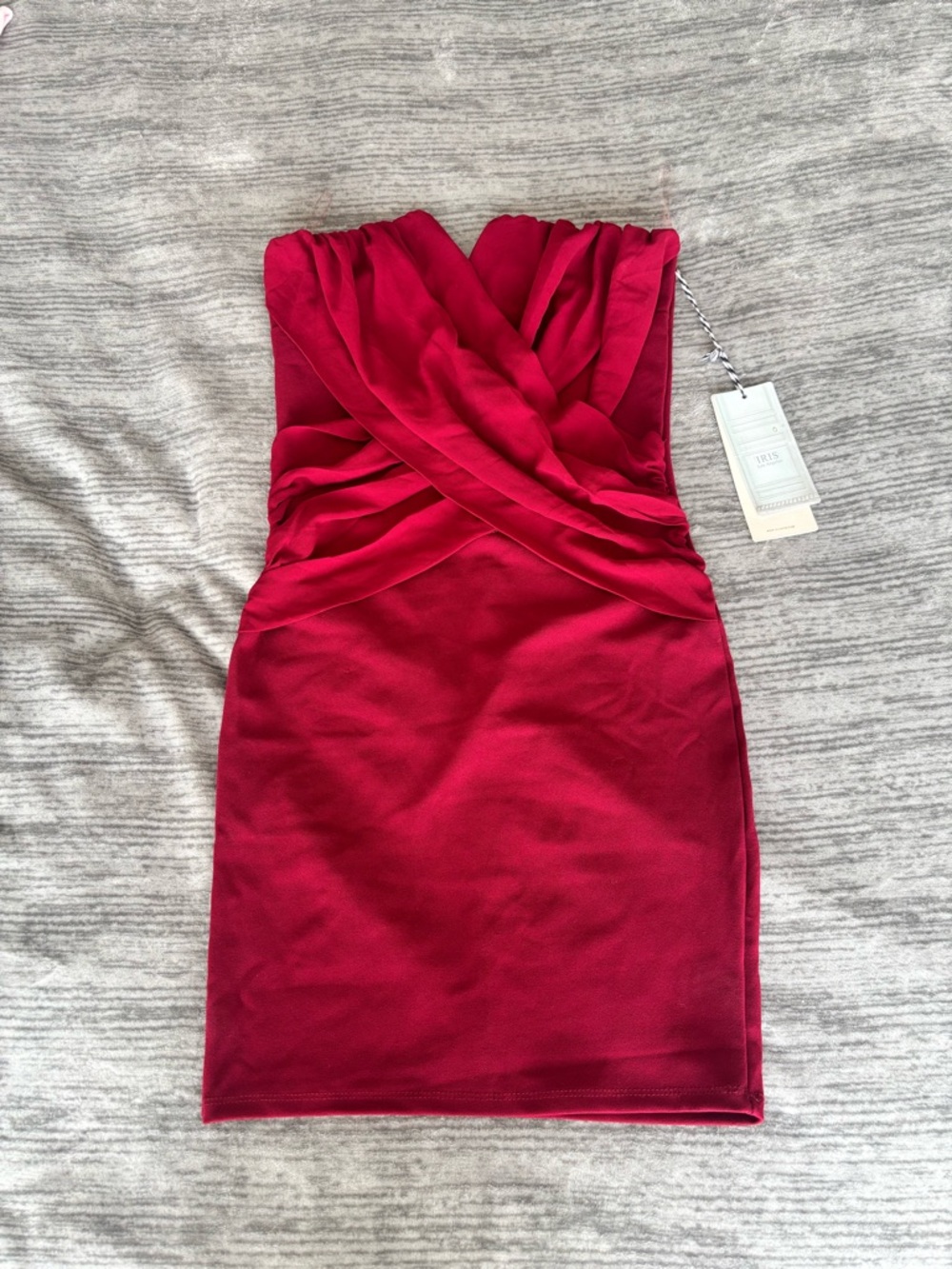 Strapless Red Bodycon Dress - Elegant Cross-Front Detail